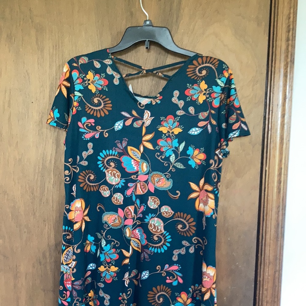 Harlow & Rose dress floral print pullover soft with stretch casual boho M - Picture 9 of 17